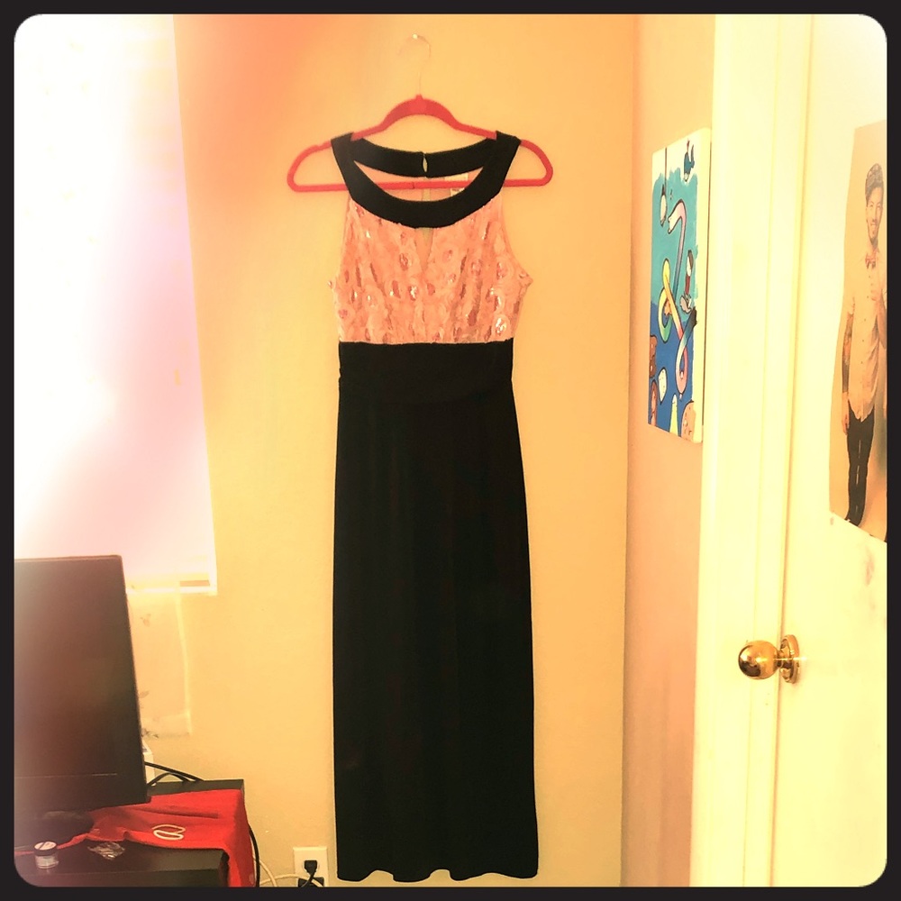 Rose Pink And Black Prom Dress